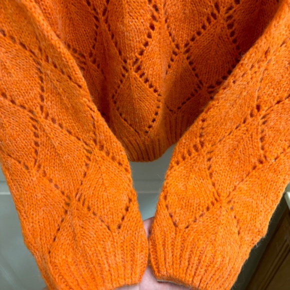 Moon River Anthropologie Orange Cozy Chunky Open Knit Crewneck Sweater Small - Picture 5 of 9